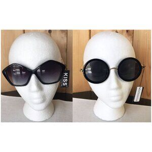 Pair of Women’s Sunglasses, Both black with gold tone legs, KISS Brand